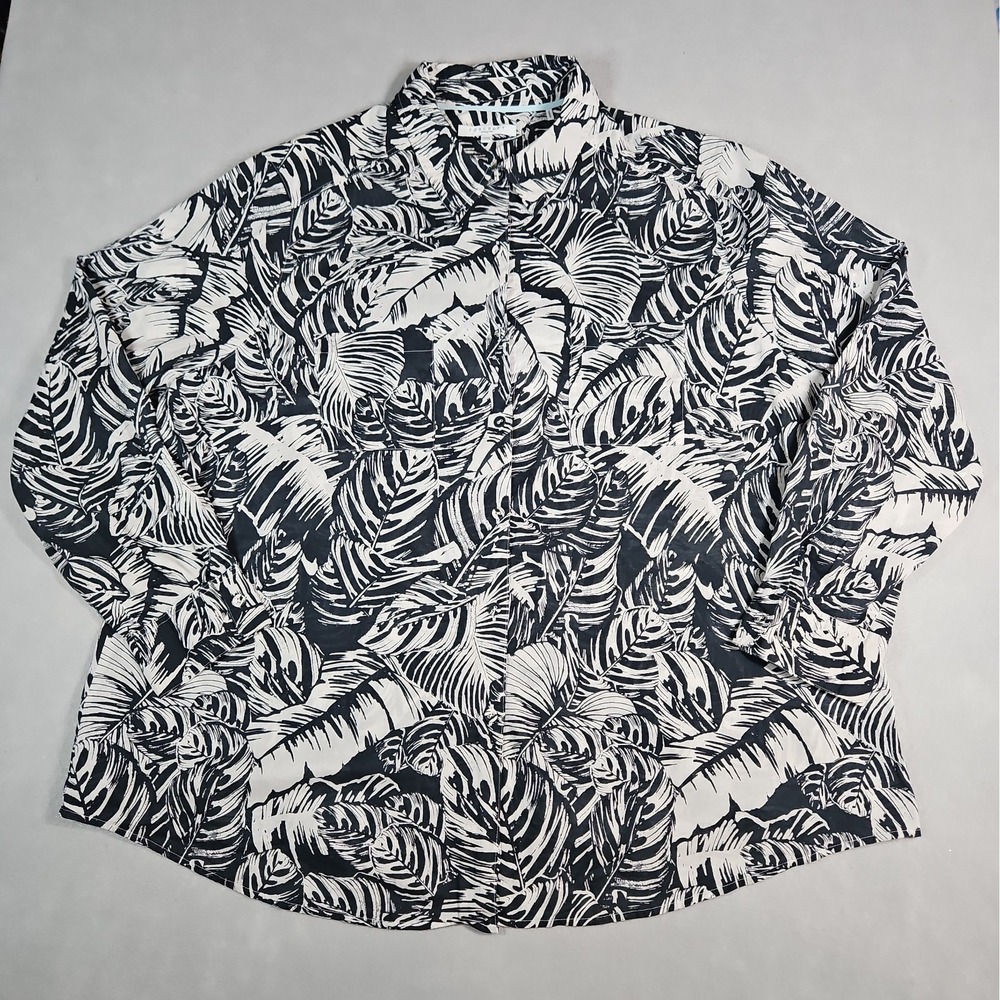 Foxcroft Womens Black White Tropical Leaf Print Button Up Blouse Size 20W